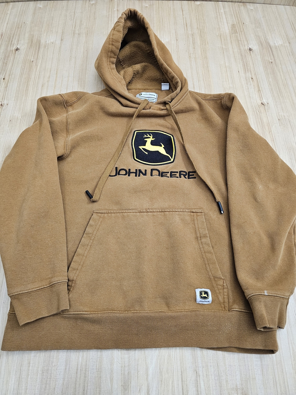 John Deere Boys Brown Hooded Workwear Sweatshirt Black Yellow Logo